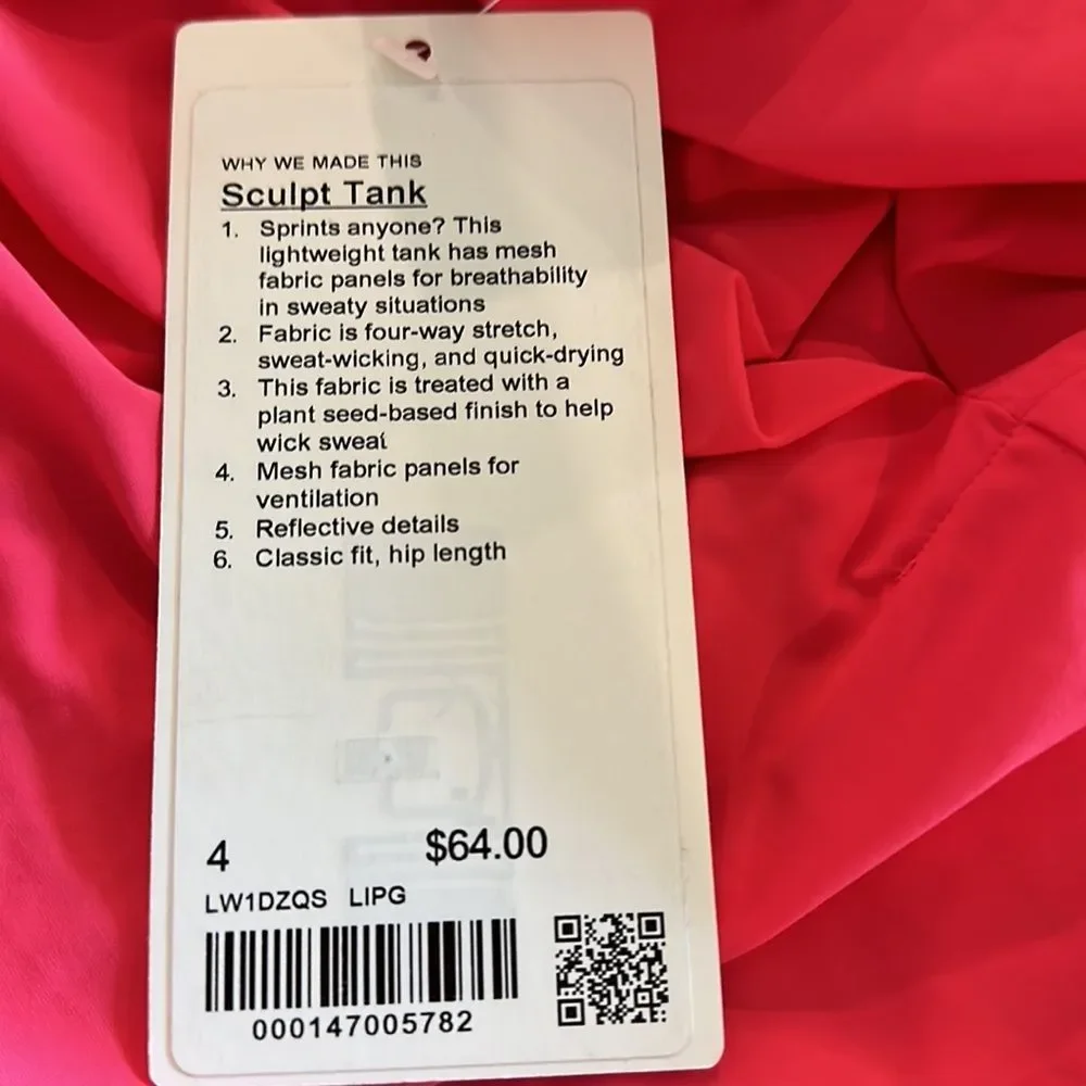 Lululemon Sculpt Tank Top Size 4 Lipgloss 💄 NWT - Picture 3 of 6